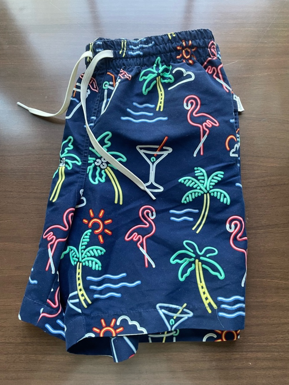 chubbies Navy Tropical Neon Print swim trunks